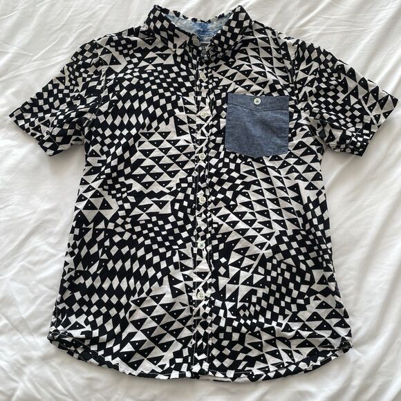 RARE Modern Amusement Funky Print Short Sleeve Button Down Mens Shirt Size S - Picture 1 of 11